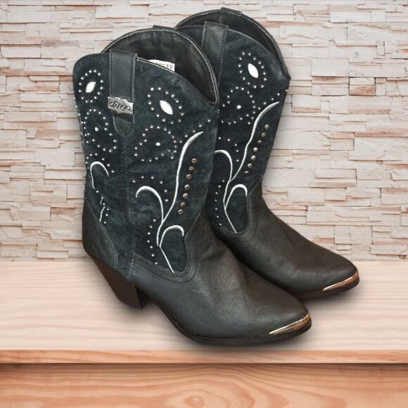 Dingo Women's Ava Studded Black Round Toe Western Boots, 2" Heel 6.5M EUC - Picture 1 of 6